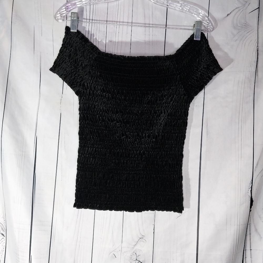 Aeropostale Off-Shoulder Babydoll 90's Whimisgoth Velour Cropped Top